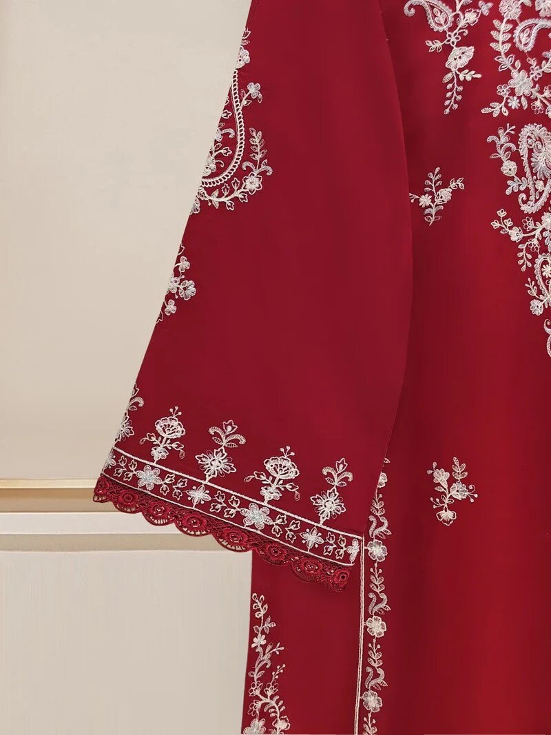 Agha Noor 2 piece - Embroidered Lawn Suit - Maroon - India Pakistan Bangladesh