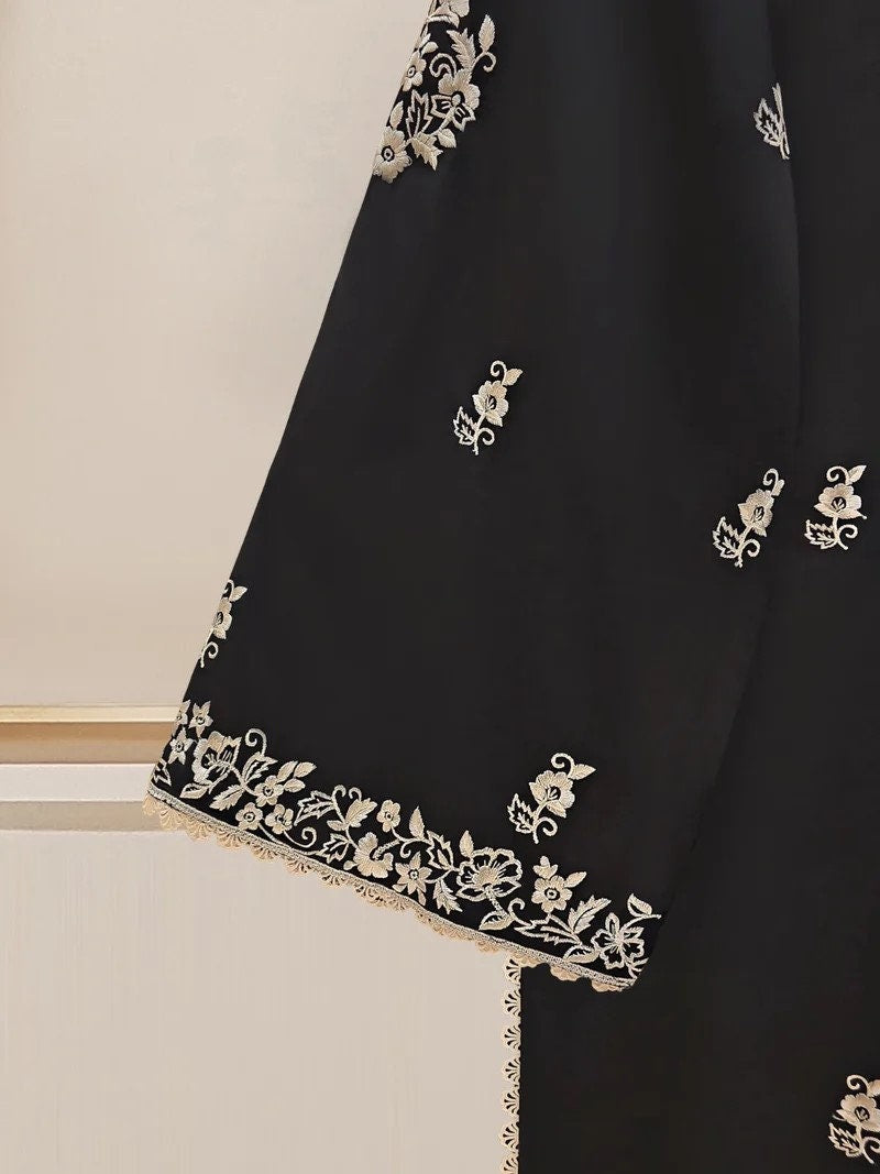 Agha Noor 2 piece - Embroidered Lawn Suit - Black and White - India Pakistan Bangladesh Shalwar Kameez