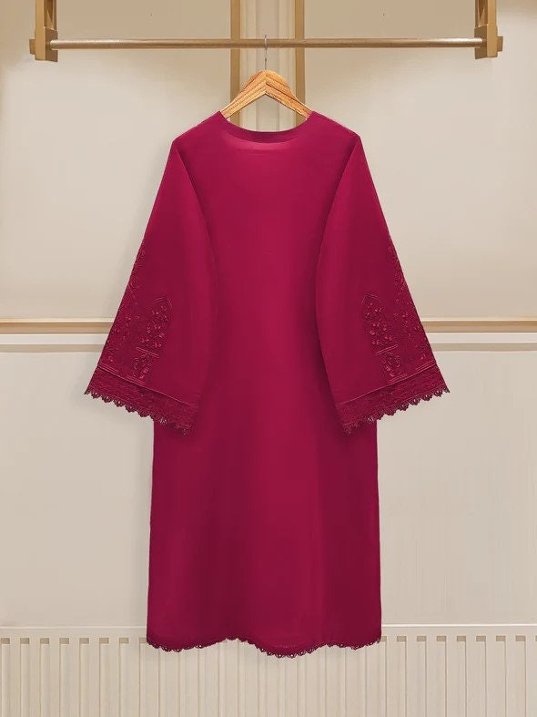 Agha Noor 3 piece - Embroidered Swiss Voile Suit - Maroon- Size XL