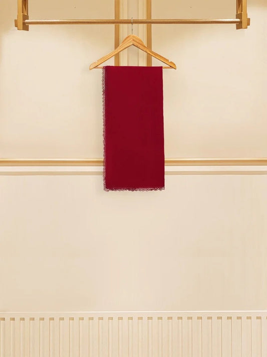 Agha Noor 3 Piece - Embroidered Cotton Net Suit: Maroon Raw Silk Pants, Chiffon Dupatta (Size L)