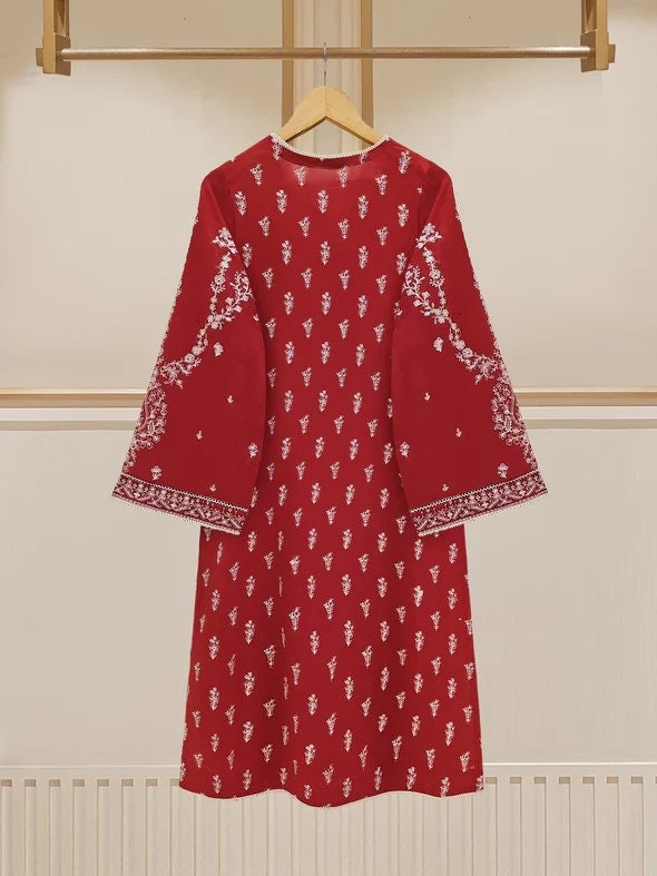 Agha Noor 2 piece - Embroidered Swiss Voile Suit - Maroon
