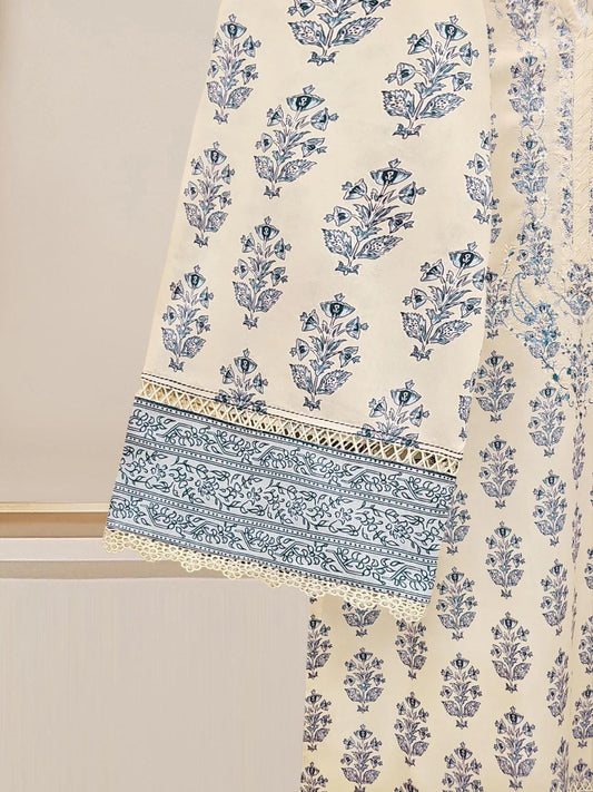 Aghanoor - 2 Pieces Printed Embroidered Cambric Suit - (Size-L) Blue - India Pakistan Bangladesh
