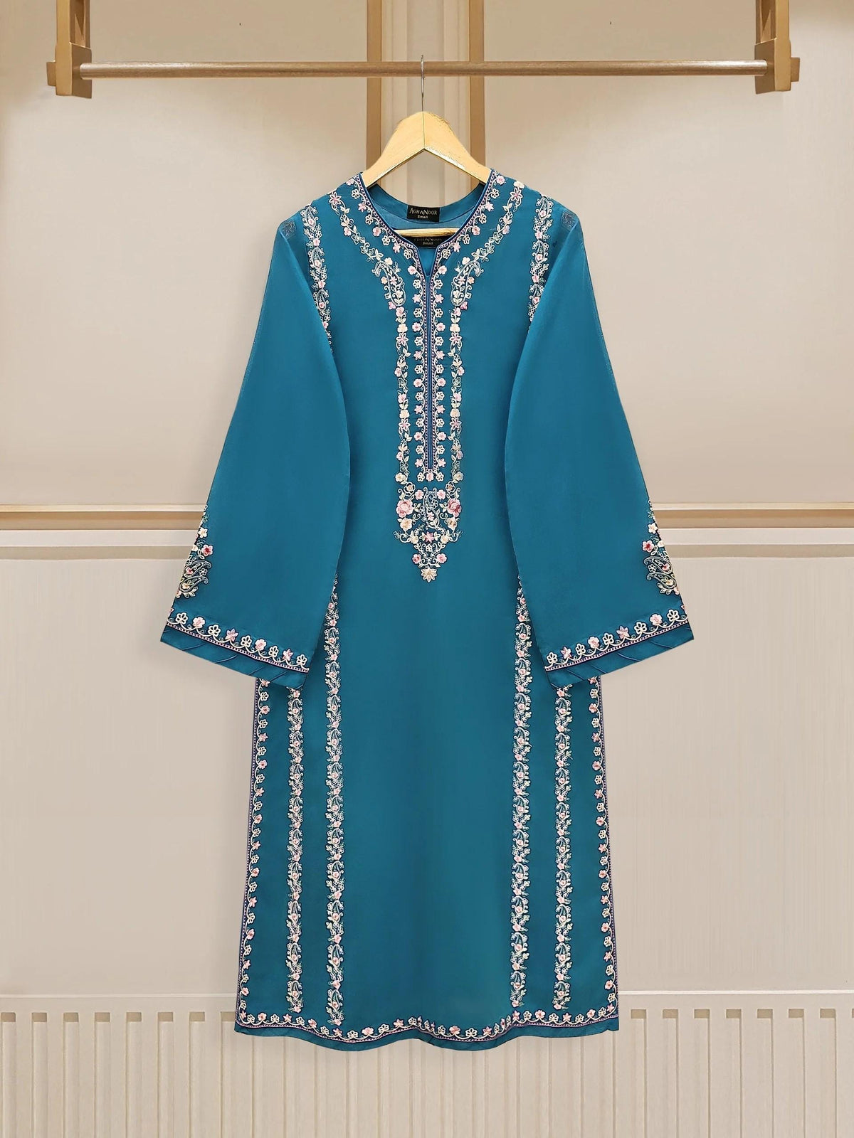 Agha Noor 2 piece - Embroidered Swiss Voile Suit - Teal Blue