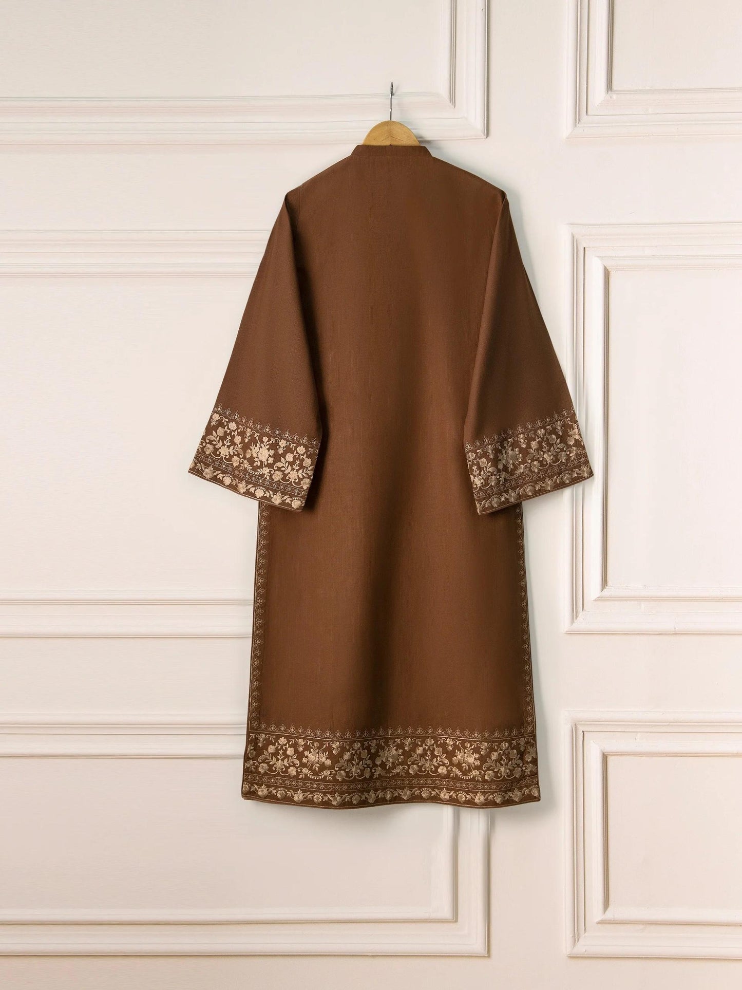Agha Noor 2 piece - Embroidered Khaddar Suit - Dark Brown