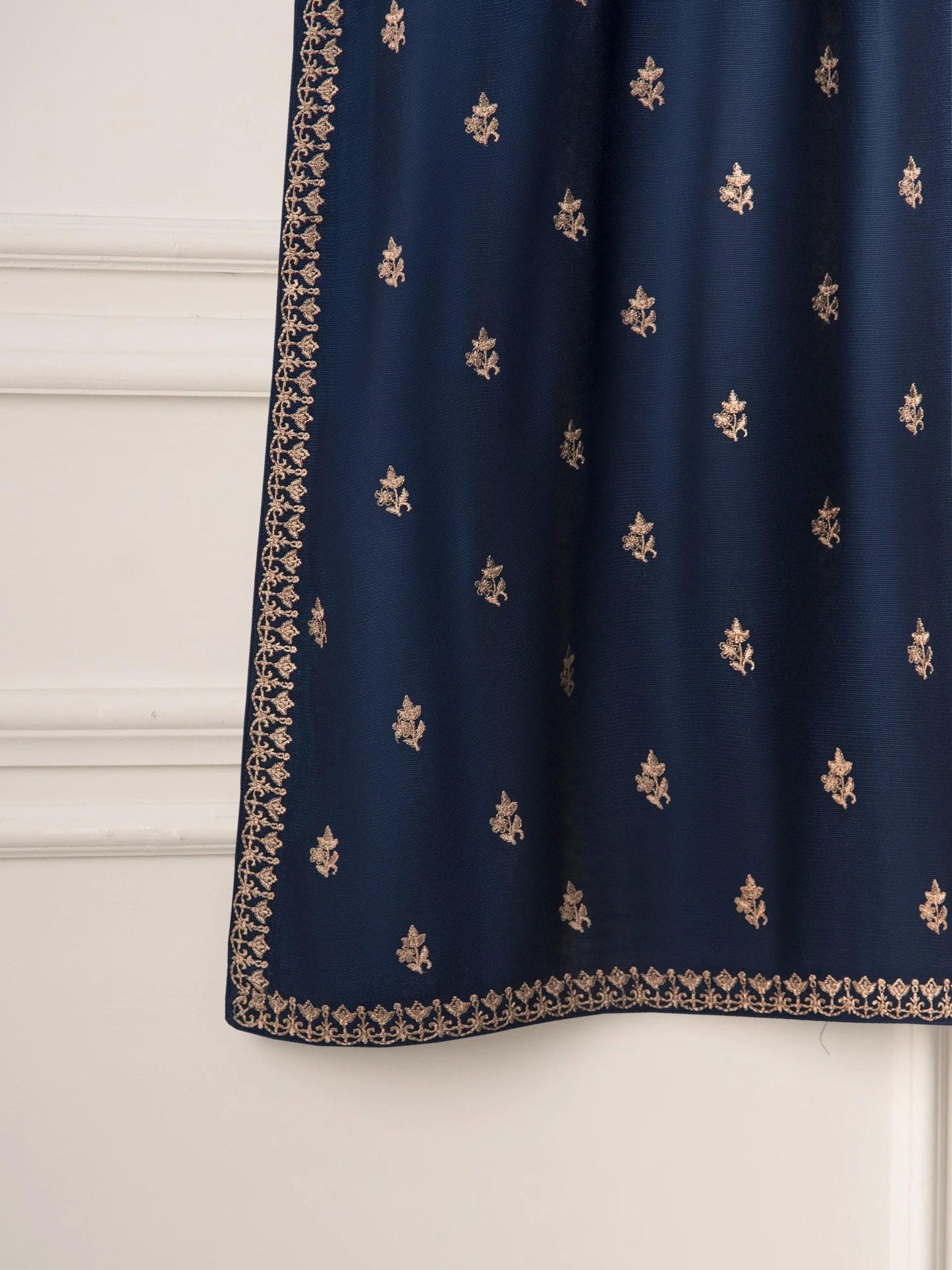 3 Piece Agha Noor - Navy Blue Embroidered Cotton Net Suit: Raw Silk Pants