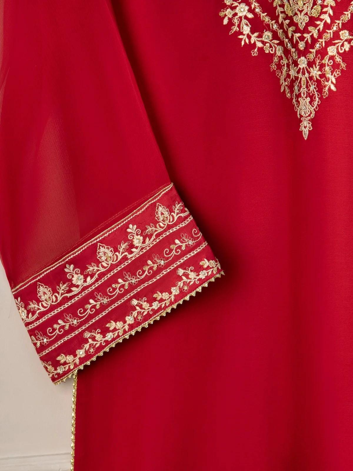 Aghanoor 2 Piece - Pure Chiffon Embroidered Suit (Size - Large)- Raw Silk Shalwar