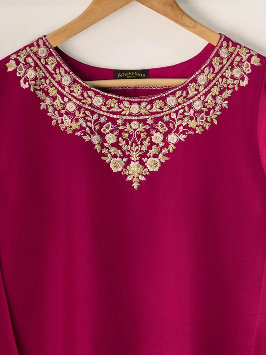 Agha Noor - 2 Piece Embroidered Korean Silk Shalwar Kameez Suit