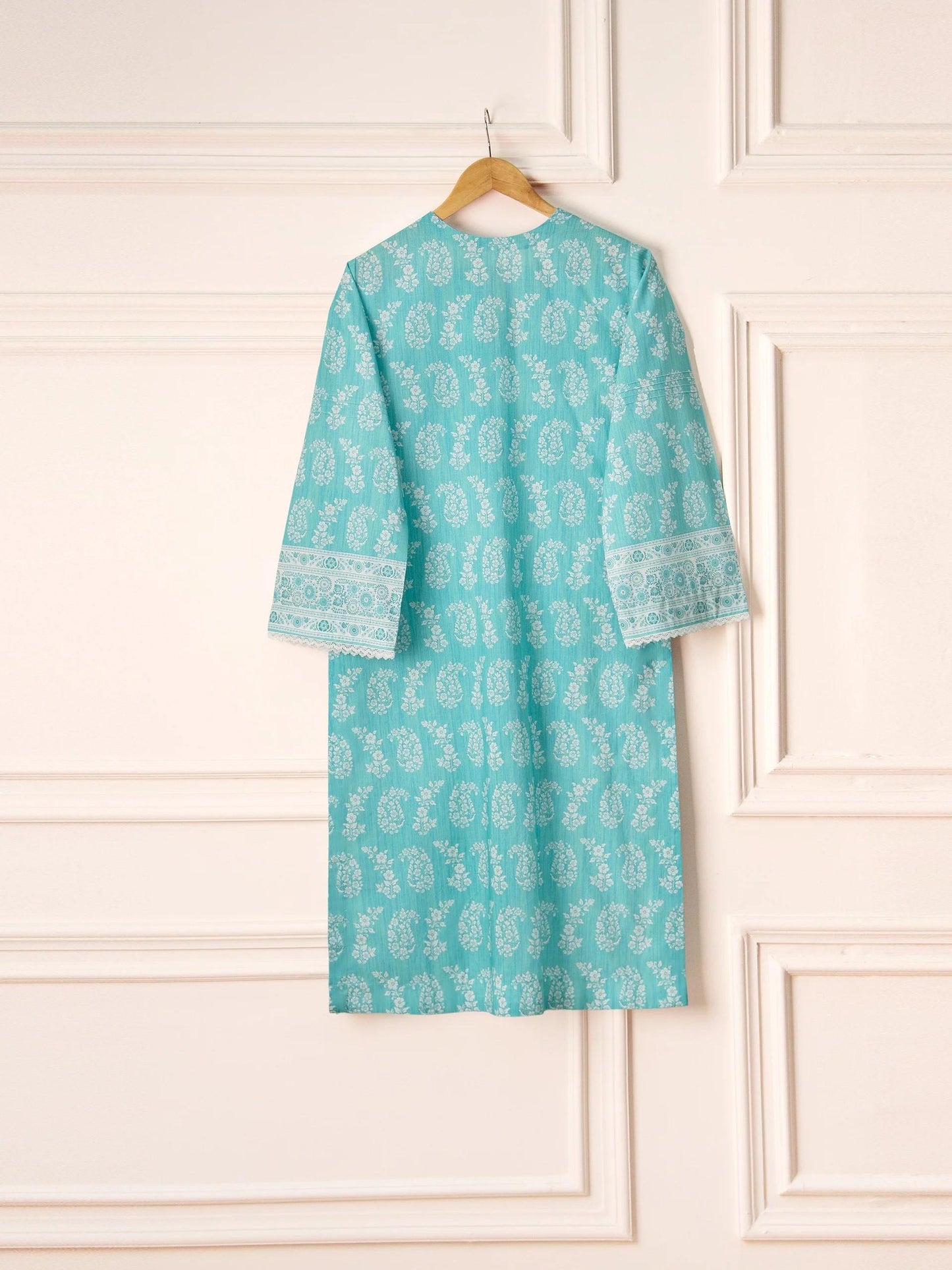 Aghanoor - Digital Printed Cambric Shirt - Ferozi - Large