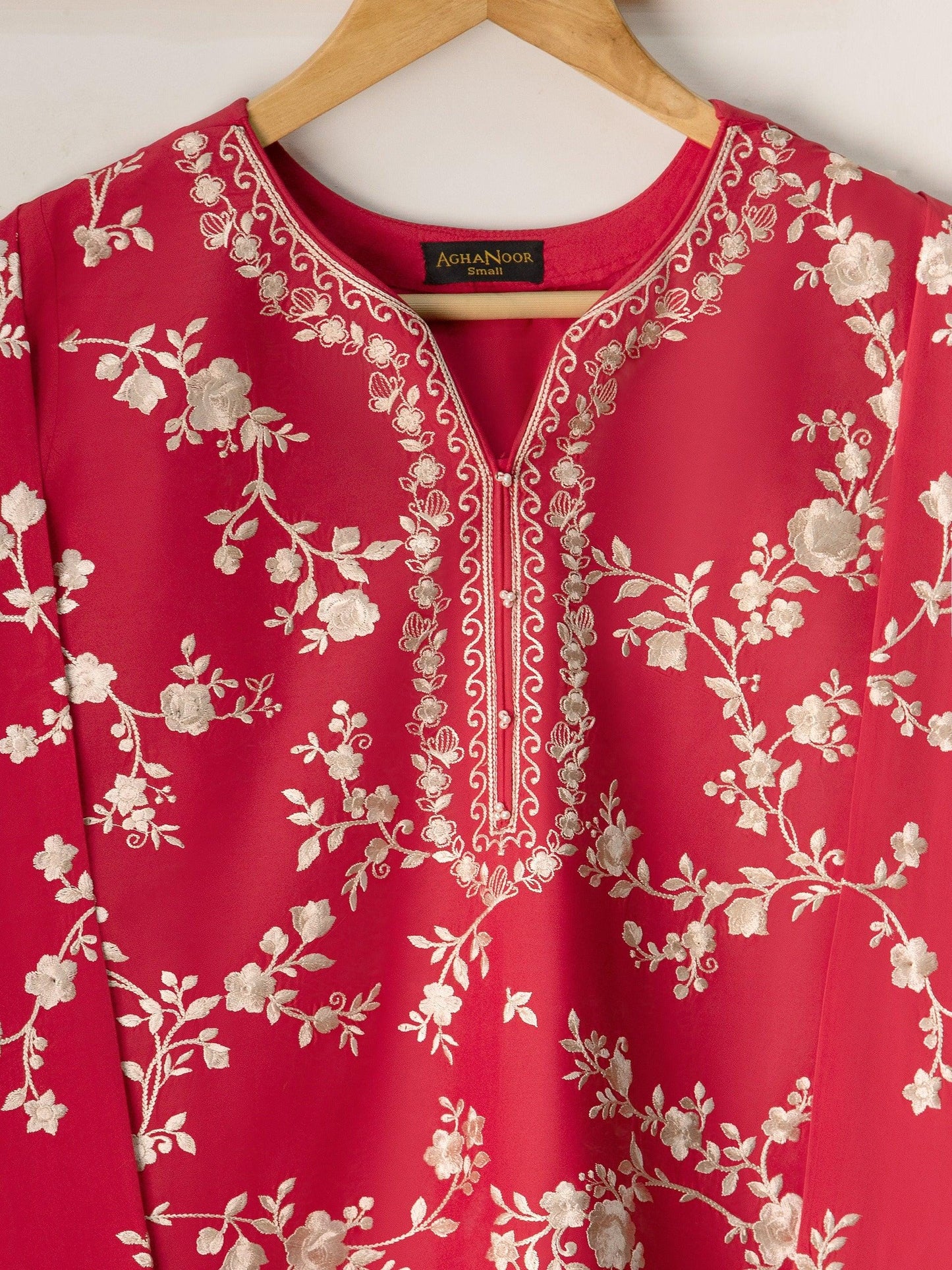 Agha noor 3 piece - Heavily Embroidered Cambric Suit - Red