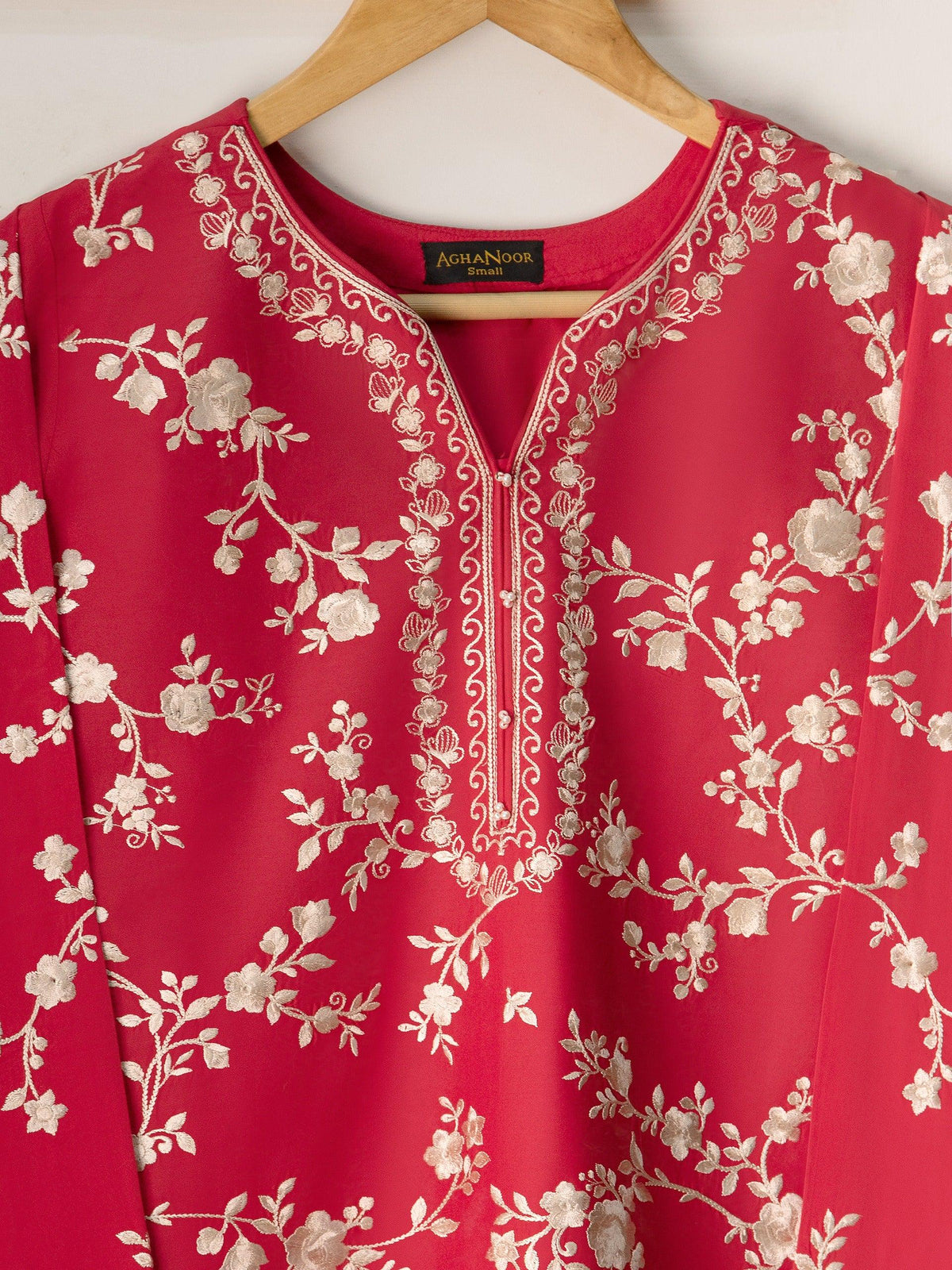 Agha noor 3 piece - Heavily Embroidered Cambric Suit - Red