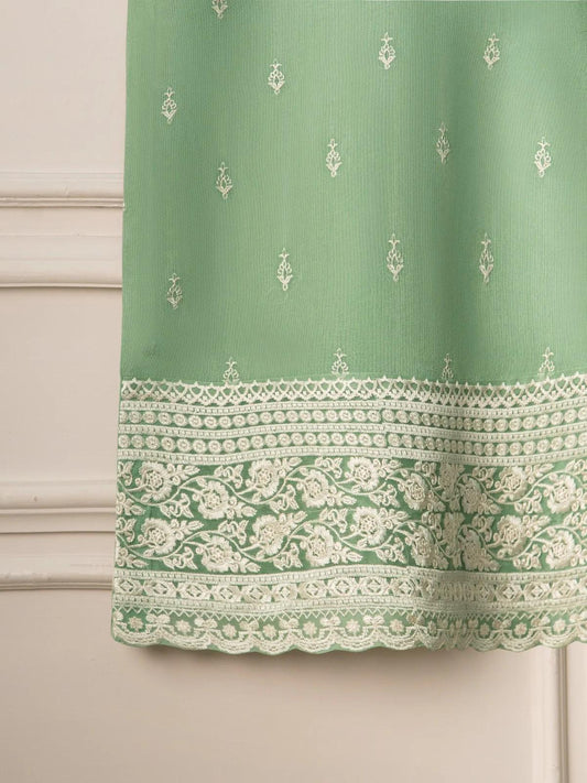 Agha Noor Cotton Net Embroidered Suit - Pista Green