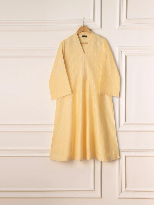 Aghanoor Embroidered Jacquard Shirt (Size - Medium) Yellow