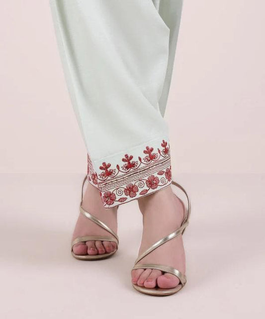 Sapphire Brand Cotton Silk Off White Embroidered Shalwar