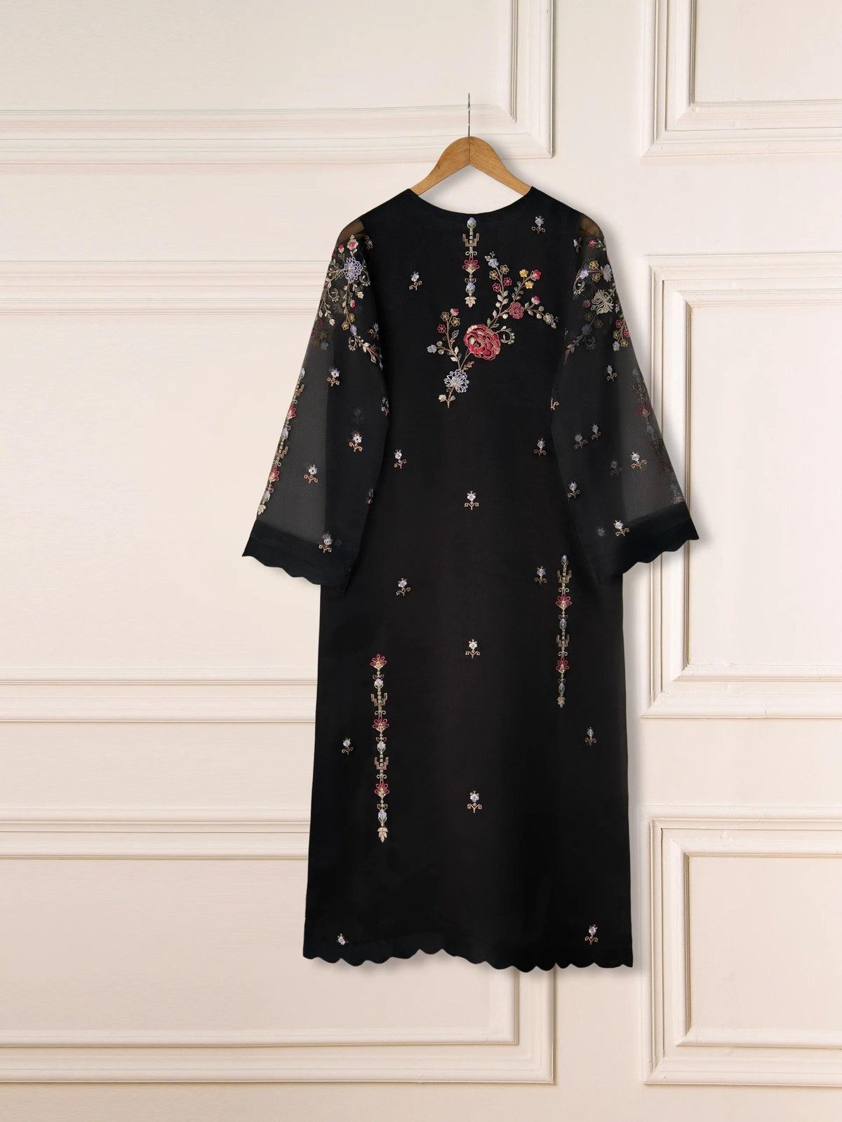 3 Piece Agha Noor Black Organza Embroidered Suit