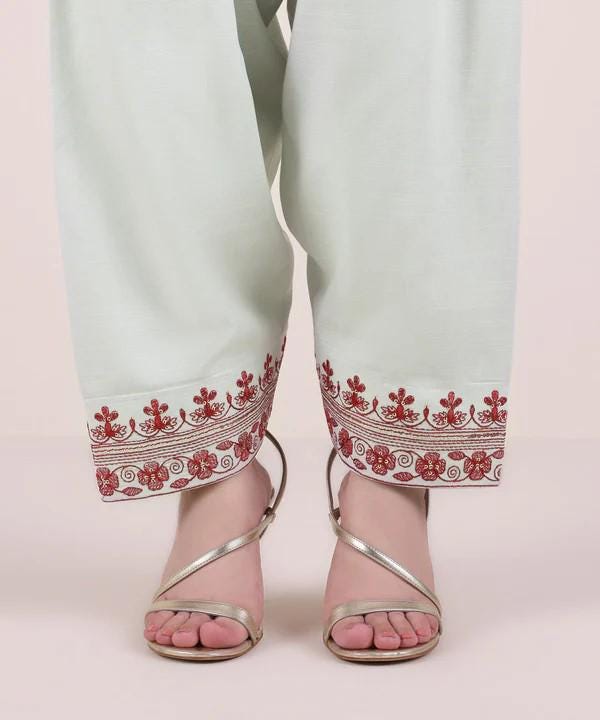 Sapphire Brand Cotton Silk Off White Embroidered Shalwar