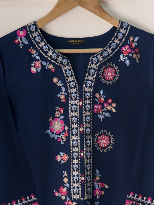 Aghanoor 2 piece - (Size- Medium) Embroidered Khaddar Suit - Navy Blue
