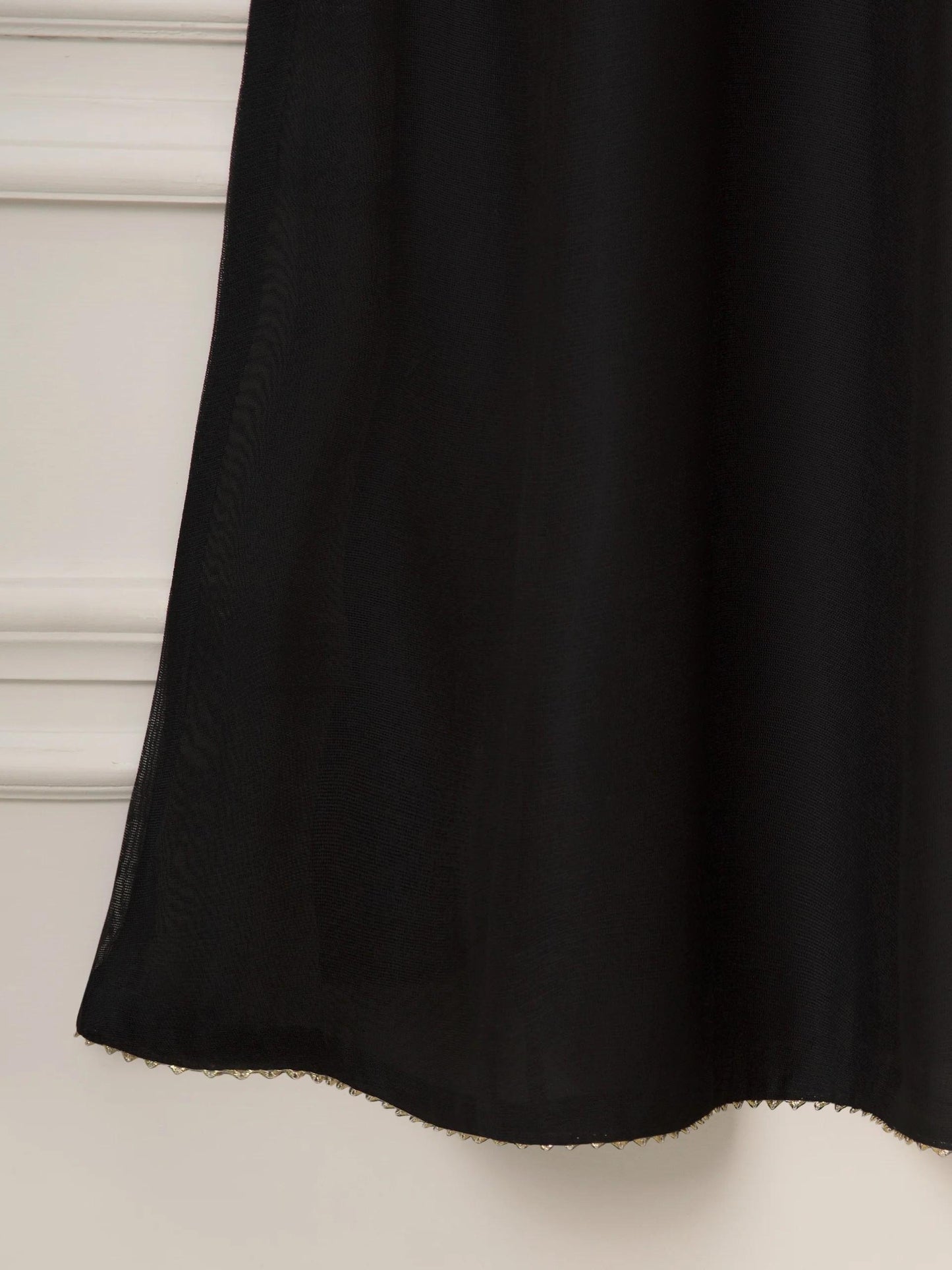 Embroidered Cotton Net Suit: Silk Pants & Chiffon Dupatta