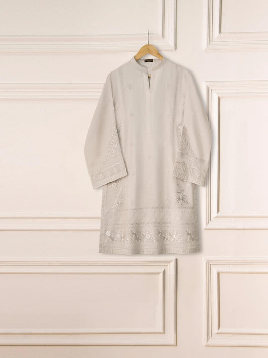 Embroidered Cotton Net Suit: Agha noor Grey Raw Silk Pants Set