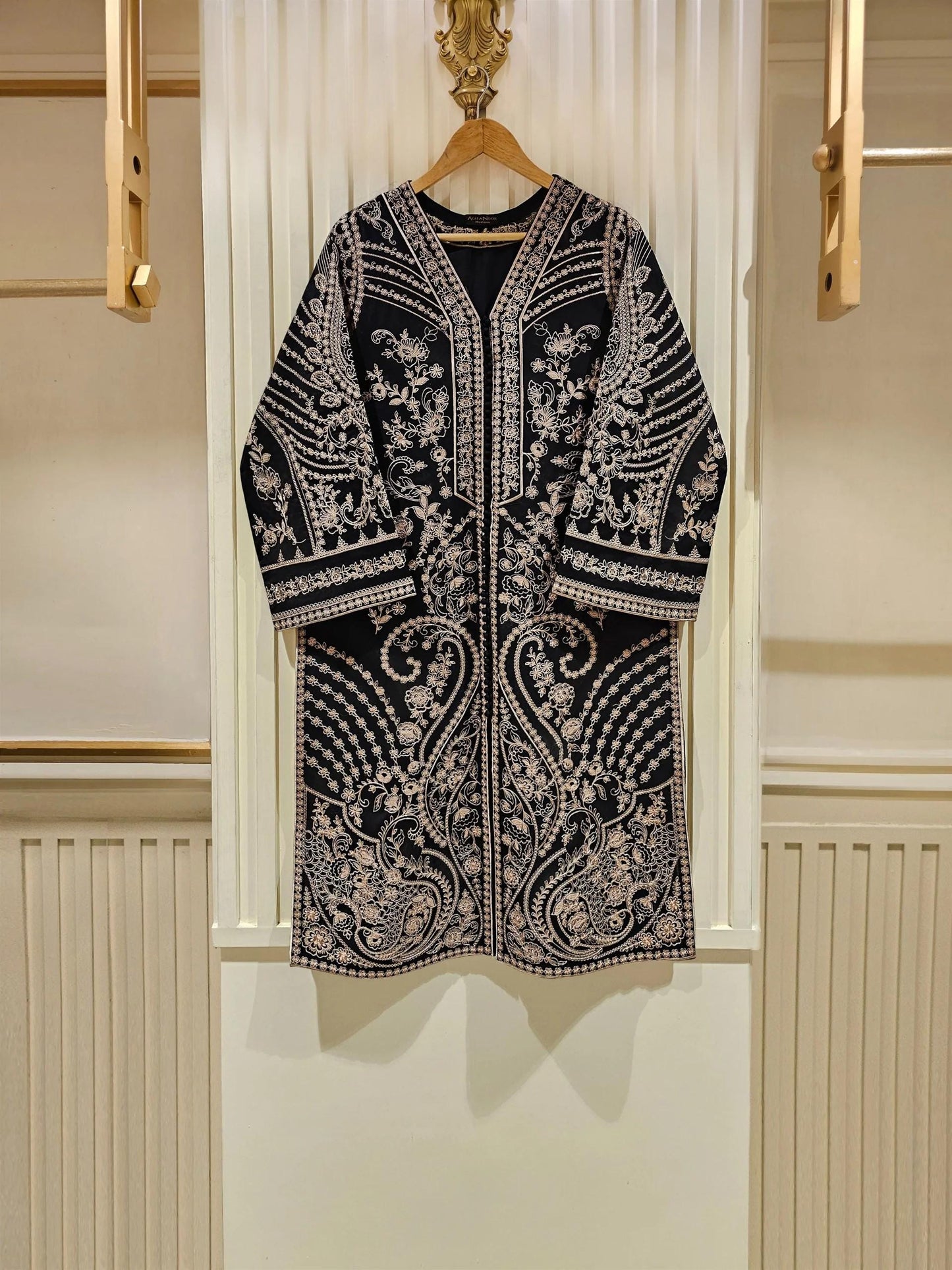 Aghanoor 3 Piece Embroidered Lawn Suit Size (Large, Medium) - Black