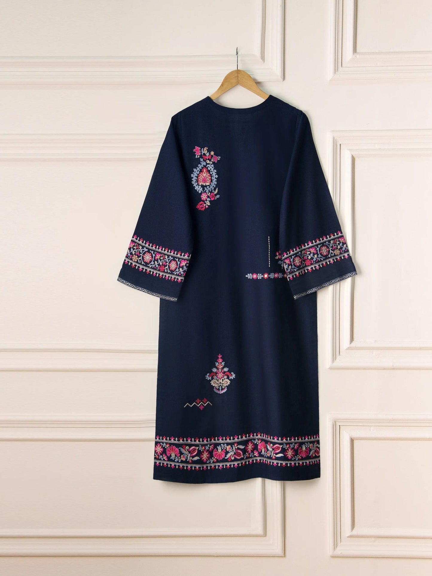 Aghanoor 2 piece - (Size- Medium) Embroidered Khaddar Suit - Navy Blue