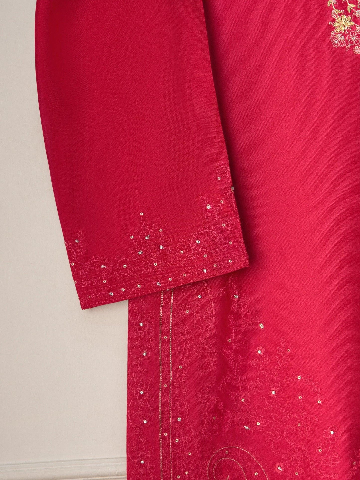 Agha noor 3 Piece Pure Silk Net Embroidered Suit Size (Large)