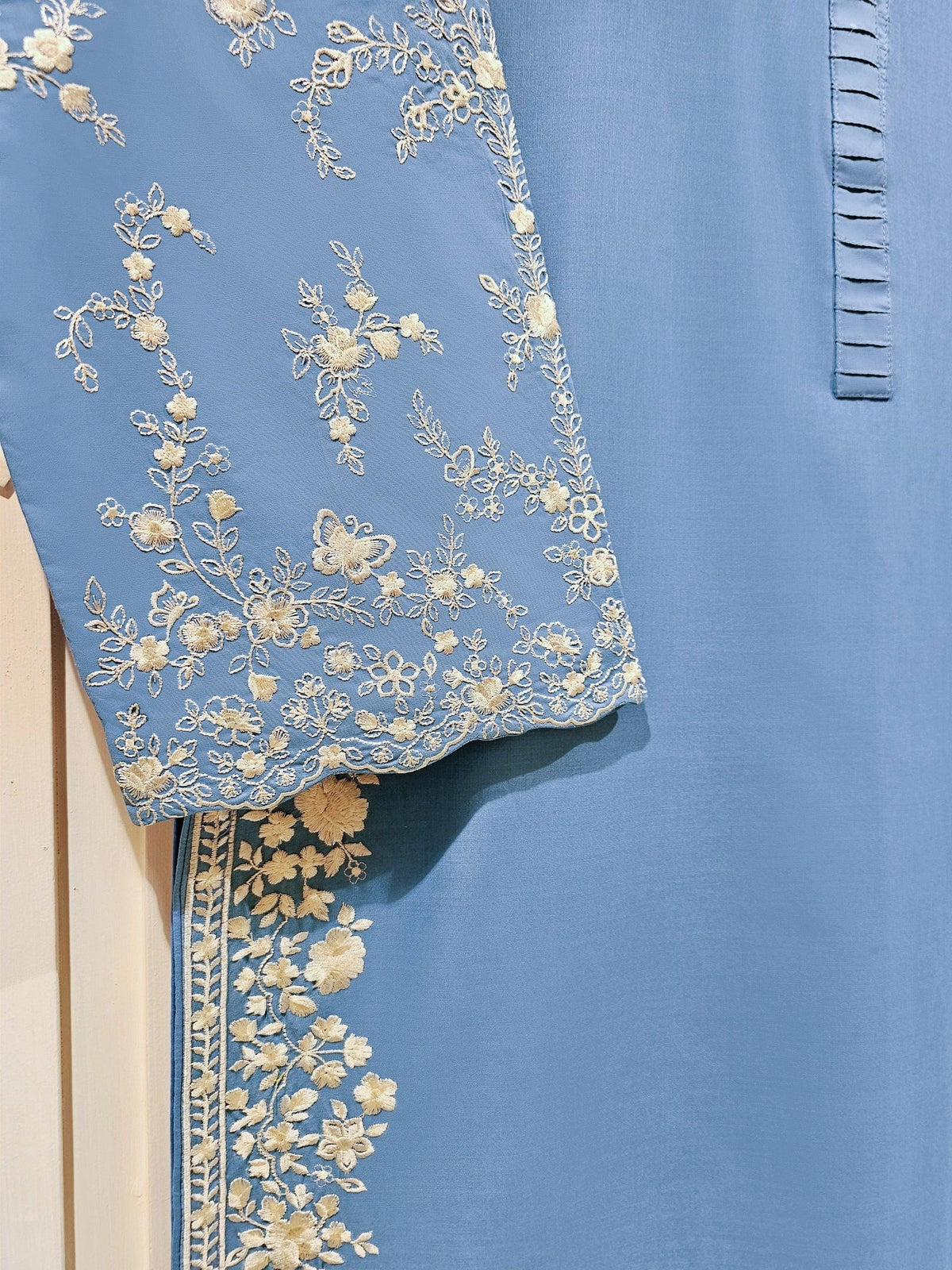 Aghanoor 2 piece - Pure Embroidered Lawn Suit - Size (Large, Medium) - Sky Blue