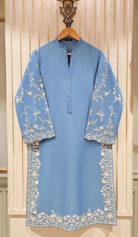 Aghanoor 2 piece - Pure Embroidered Lawn Suit - Size (Large, Medium) - Sky Blue