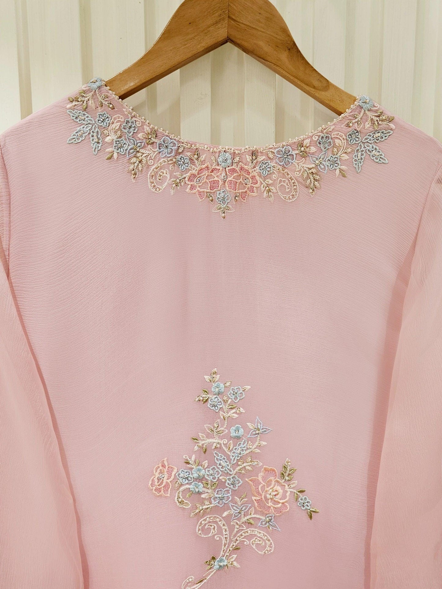 Aghanoor 2 Piece - Pure Chiffon Embroidered Suit (Size - Medium, Large, XL) - Pink