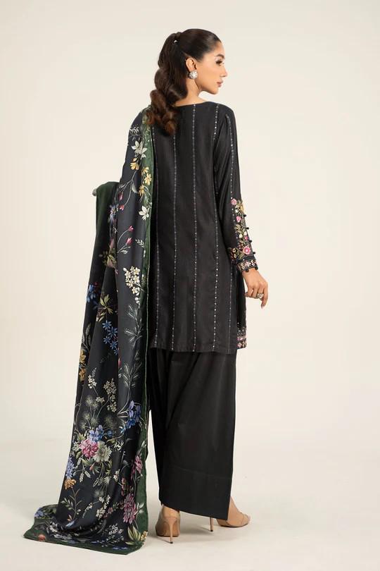 Maria.B - Farshi Shalwar Suit - 3 Piece Embroidered Linen Suit (Medium, Large) - Black