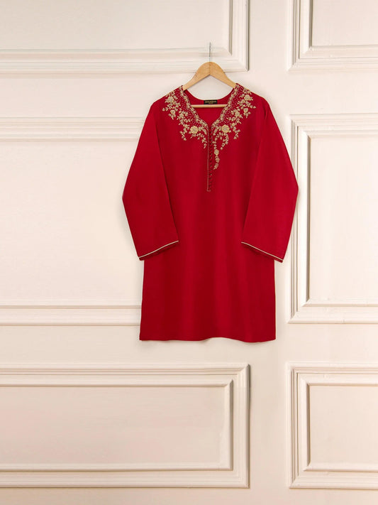 Agha noor 2 piece - (Size- Large, Medium) Pure Korean Silk Embroidered Suit - Maroon