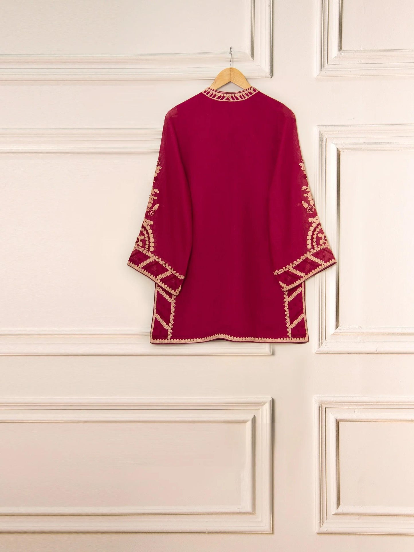 Aghanoor 3 Piece Pure Cotton Net Embroidered Suit (Size Large, Medium) - Maroon