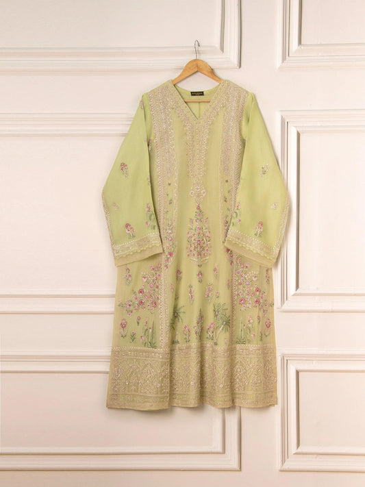 Aghanoor 3 Piece Heavily Embroidered Organza Suit - Pista Green
