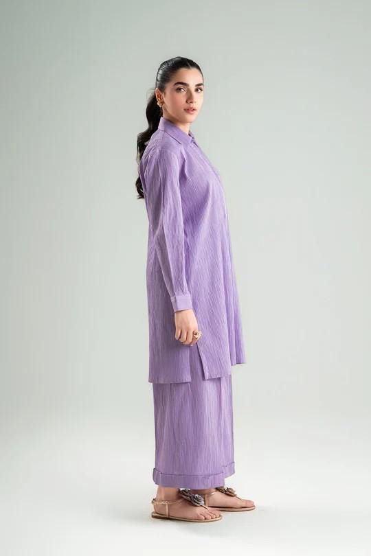 Maria.B - 2 Pc Dyed Seersucker Suit - Lavender/ Purple