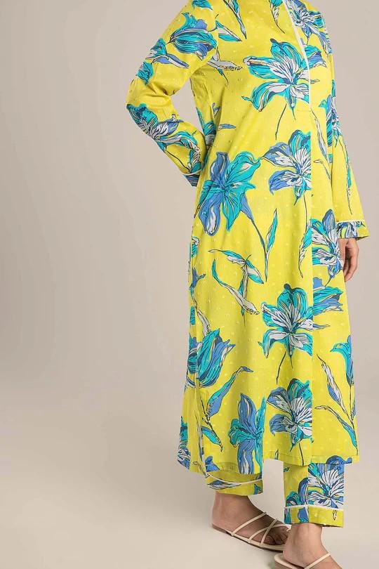 Maria.B - 2 Pc Printed Brochia Suit - Size - Large - Neon Green
