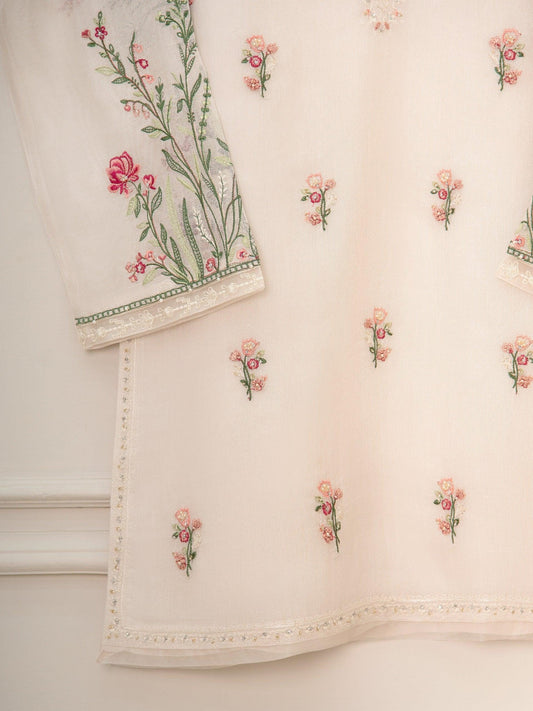 Agha Noor 2 Piece Pure Cotton Net Embroidered Suit - Off White