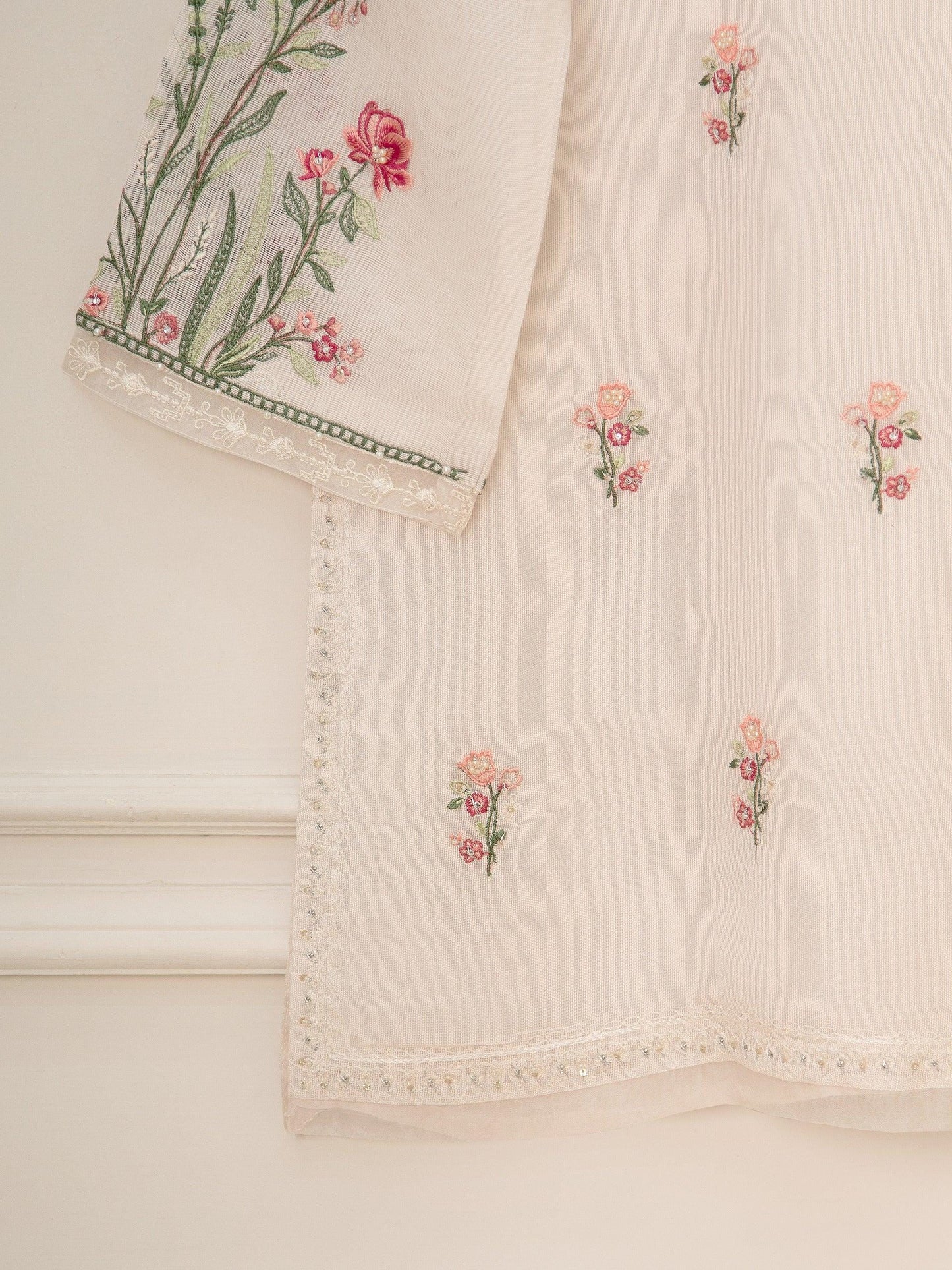 Agha Noor 2 Piece Pure Cotton Net Embroidered Suit - Off White