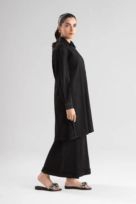 Maria.B - 2 Pc Dyed Seersucker Suit - Size - Large - Black
