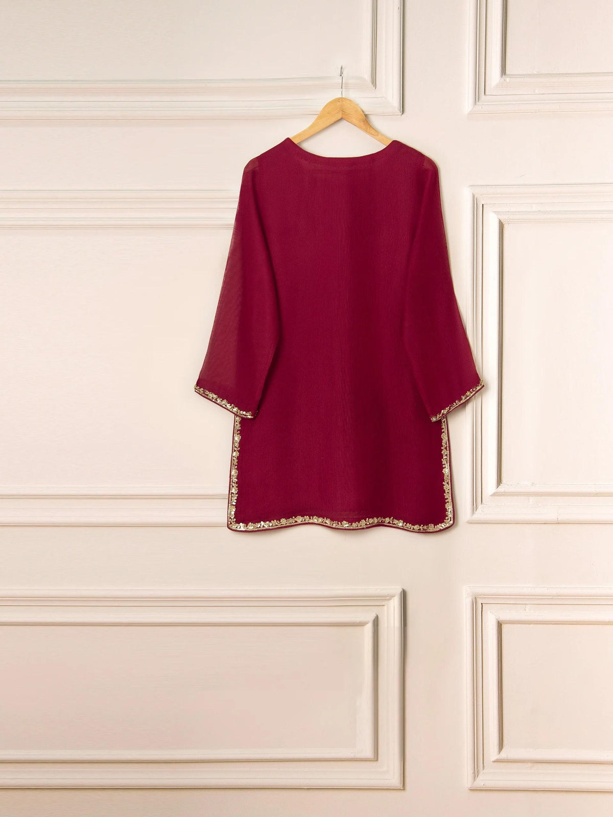 Aghanoor 3 Piece Pure Cotton Net Embroidered Suit Size - Maroon - Korean Silk Pants