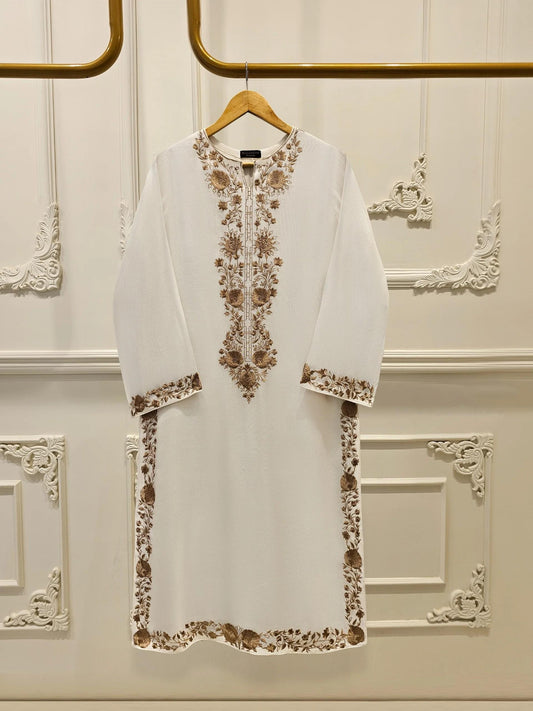 2 Piece Agha Noor Cotton Net Embroidered Suit - Off White - Silk Shalwar