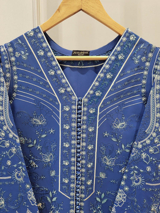 Agha Noor 2 piece - Embroidered Lawn Suit - Blue - India Pakistan Bangladesh Shalwar Kameez