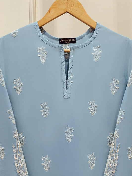 Aghanoor 2 piece - Digital Printed Embroidered Lawn Suit - (Size- Large, Medium) - Ferozi