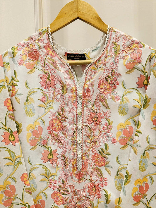 Aghanoor 2 piece - Digital Printed Embroidered Lawn Suit - (Size- Large, Medium, Small)