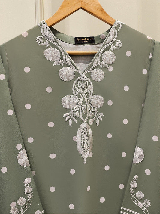 Aghanoor 2 piece - Digital Printed Embroidered Lawn Suit - (Size- Large, Medium, Small)
