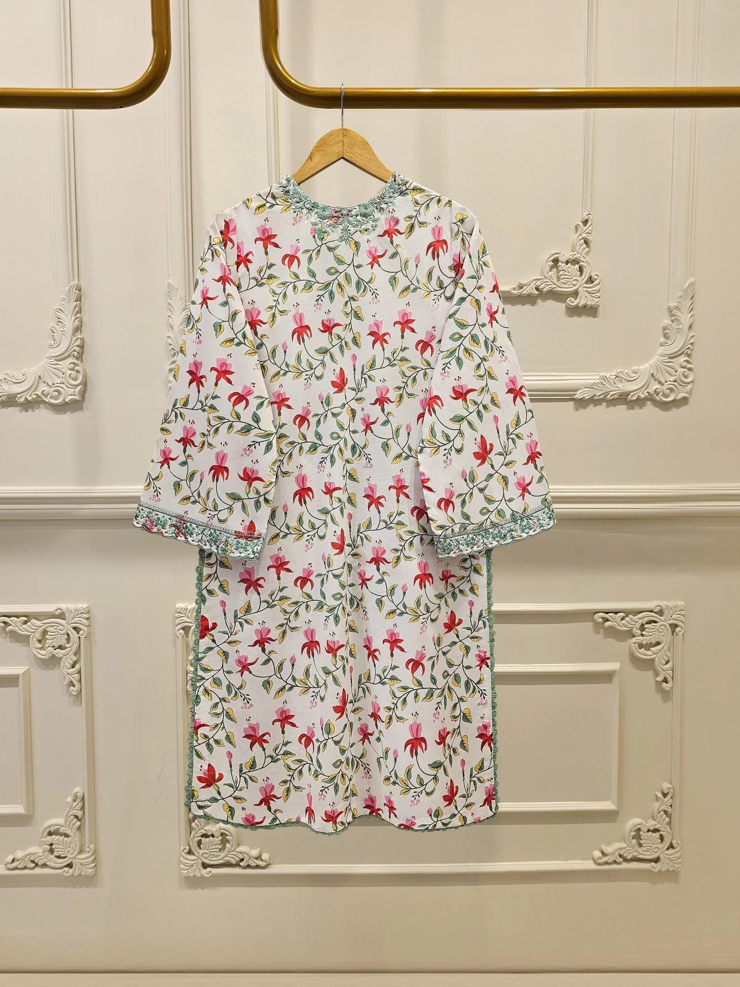 Aghanoor 2 piece - Digital Printed Embroidered Summer Lawn Suit - (Size- Large, Medium) - White Printed