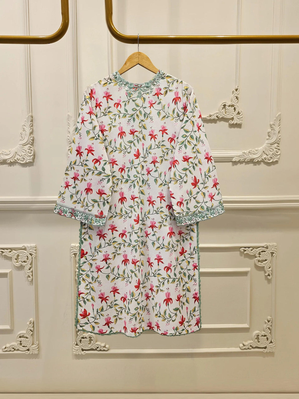 Aghanoor 2 piece - Digital Printed Embroidered Summer Lawn Suit - (Size- Large, Medium) - White Printed