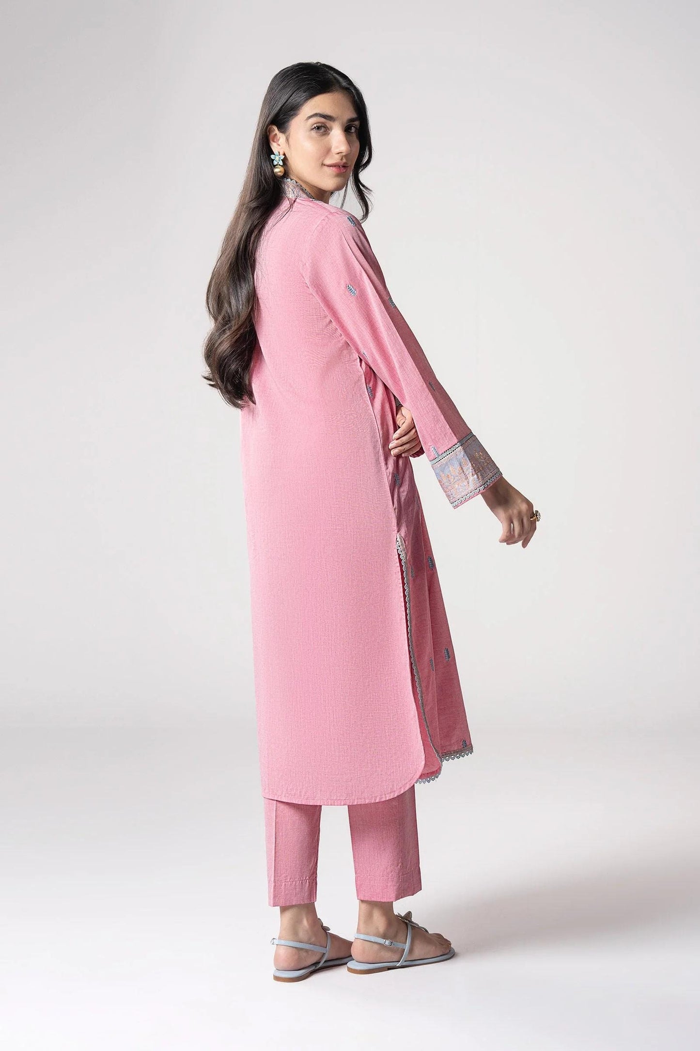 Maria.B - 2 Pc Embroidered Two Tone Silk Suit - Ash Pink