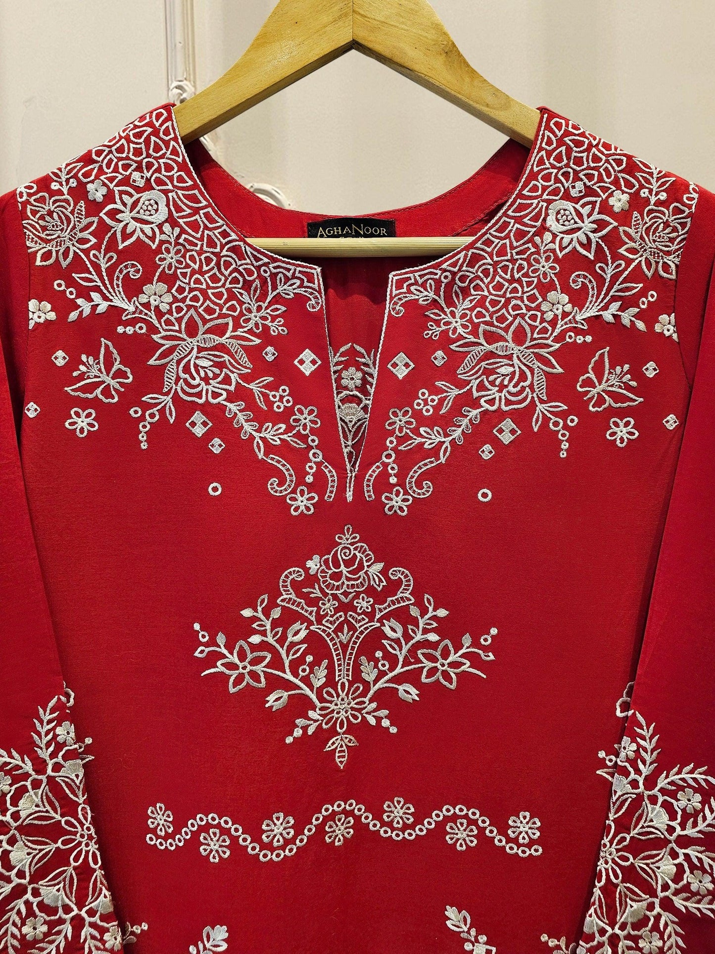 Aghanoor - Red Embroidered Lawn Shirt- (Size-S, M, L) India Pakistan Bangladesh