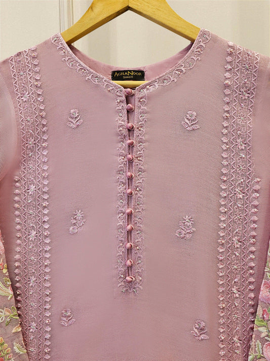 Aghanoor 2 Piece Pure Cotton Net Embroidered Suit - Pink
