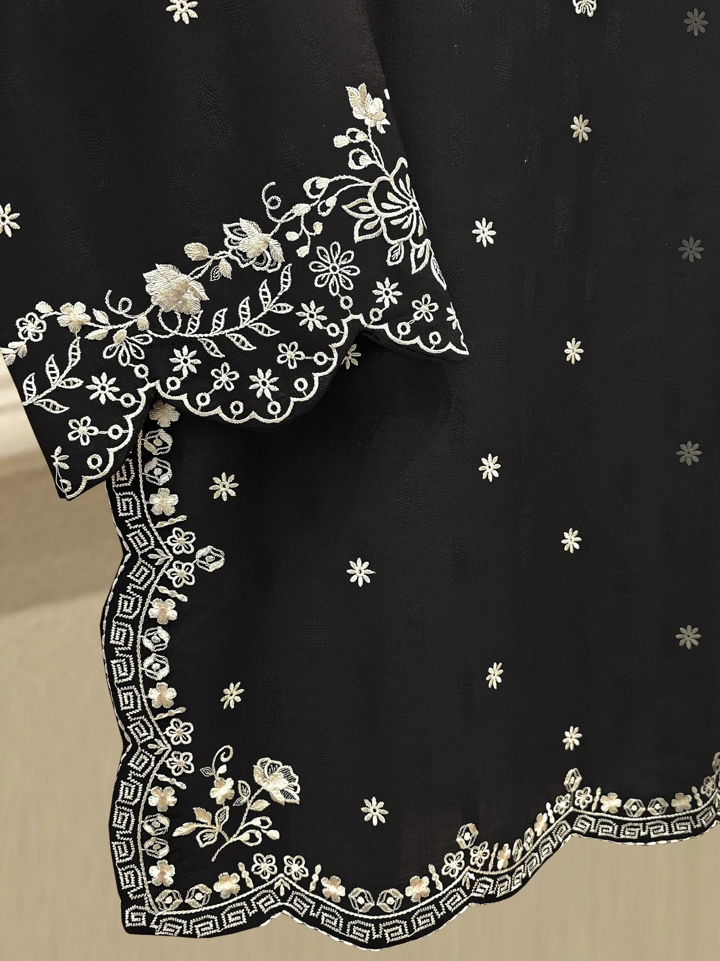 Aghanoor 2 piece - (Size-L, M) Embroidered Jacquard Suit - Black