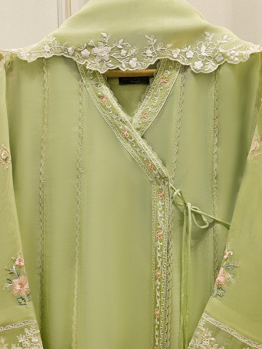 Aghanoor 3 Piece Pure Embroidered Angrakha Cotton Net Suit Size (Medium, Large) - Green